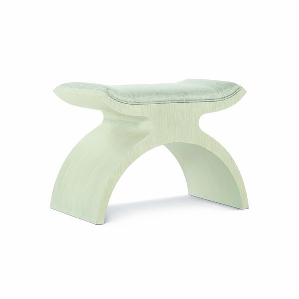 Bernhardt Bernhardt East Hampton Bench With Curved Open-Arch Frame, Cerused Linen Finish & Muted Gray Upholstery 395506