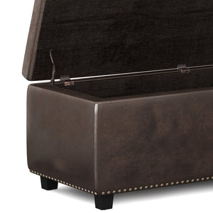 English Elm Hamilton Storage Ottoman - Stylish Distressed Brown Faux Leather Bench With Practical Storage Solutions B136P159059