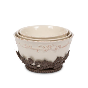 Acanthus Stoneware Nesting Bowls , Set of 3 with Base EAW95769 Park Hill