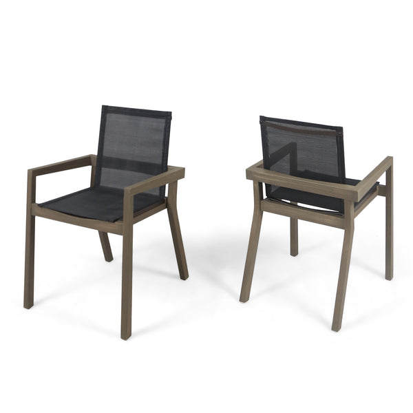 English Elm Christopher Knight Home® - BELFAST Outdoor Dining Chair Set of 2 with Acacia Wood Frame, Black Mesh Seats, Durable Weather-Resistant Design Grey 63256.00GRY