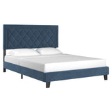 Homelegance By Top-Line Terrell Black Finish Frame with Velvet Fabric Platform Bed Blue Velvet