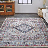 Feizy Rugs Percy Transitional Medallion Area Rug - Durable, Machine Washable, Stylishly Distressed Design For Any Space Ivory,Red,Pink Polyester,Cotton,Viscose Prc39amfmlt000f71