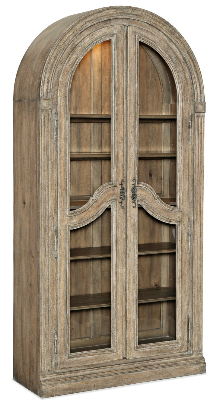 Hooker Furniture Castella Antique Slate Bunching Curio Cabinet — Storybook Curves, Seeded Glass, Adjustable Shelves & Lighting 5878-50001-80