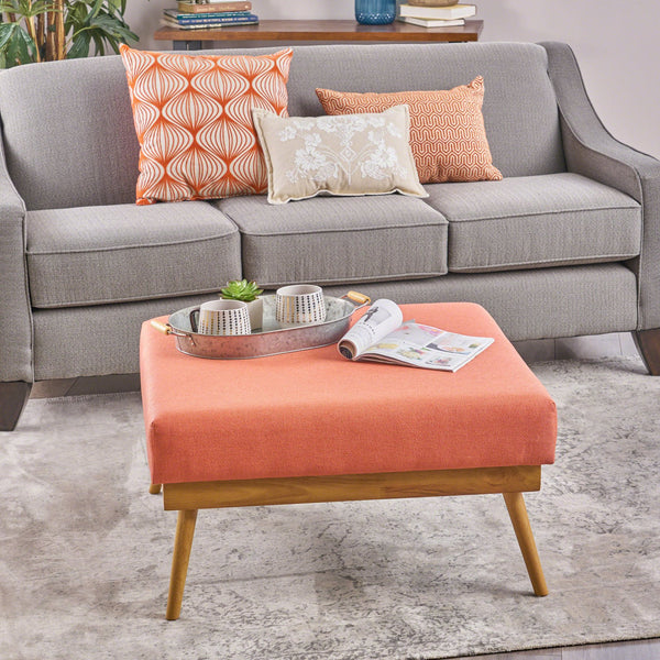 English Elm Christopher Knight Home® - 33" Coral Square Ottoman Coffee Table with Plush Upholstery & Rubberwood Legs — Mid-Century Comfort Hub 61148.00CRL