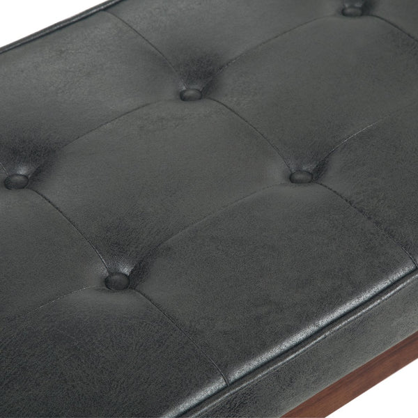 English Elm Pierce Mid Century Ottoman Bench with Distressed Vegan Faux Leather, Tufted Cushion & Solid Wood Base Black B136P159226