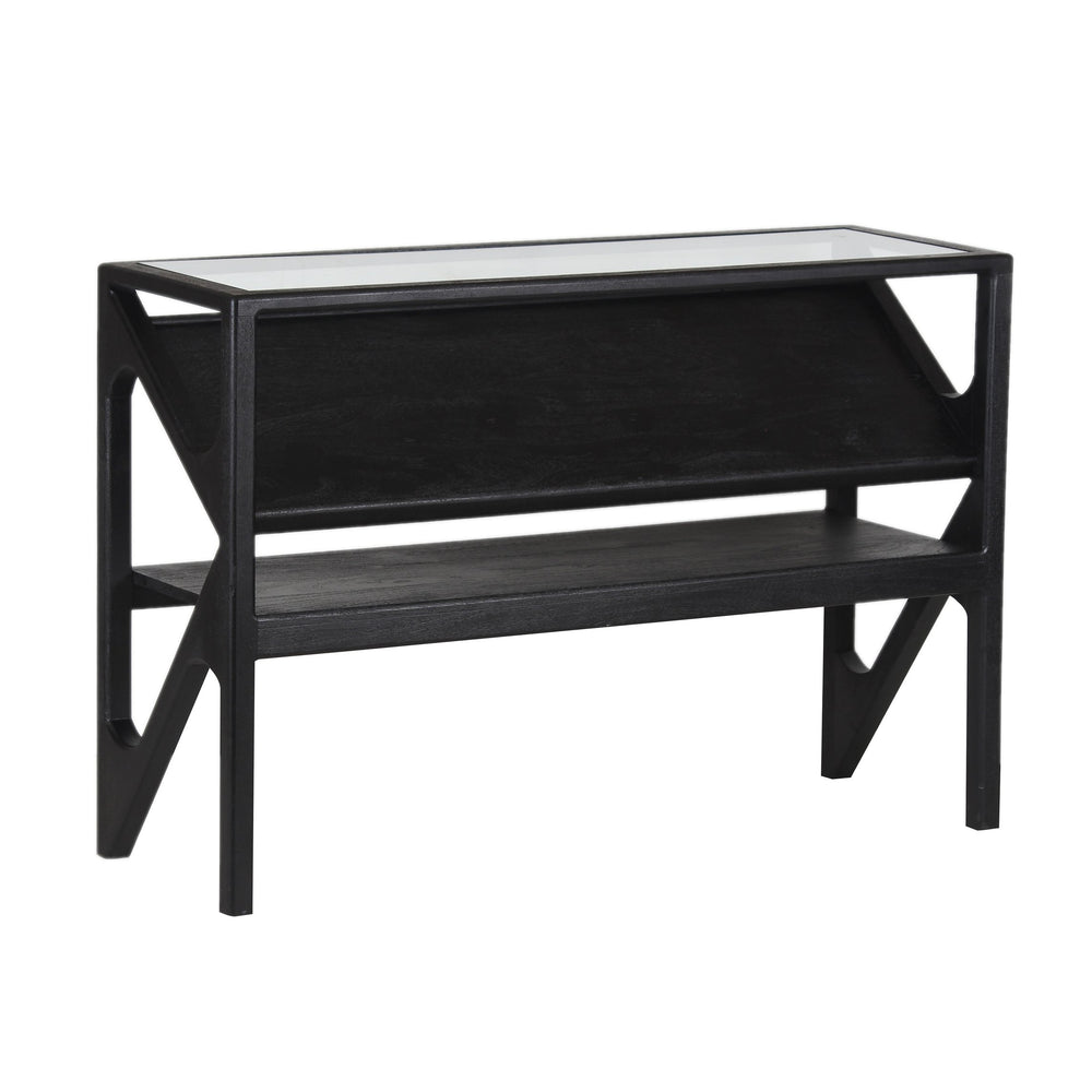 Porter Designs Porter Canberra Console Table - Solid Black Mango Wood With Glass Top, Stylish Modern Design Black Wood 05-108-10-9487