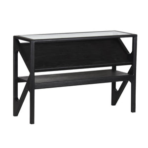 Porter Designs Porter Canberra Console Table - Solid Black Mango Wood With Glass Top, Stylish Modern Design Black Wood 05-108-10-9487