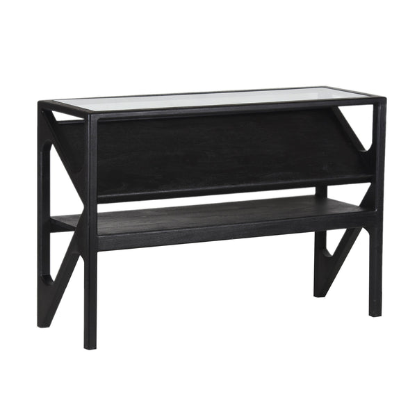 Porter Designs Porter Canberra Console Table - Solid Black Mango Wood With Glass Top, Stylish Modern Design Black Wood 05-108-10-9487