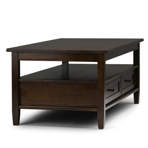 English Elm Warm Solid Wood 48-Inch Transitional Coffee Table In Tobacco Brown With Storage & Style For Your Home B136P159700-GIGA