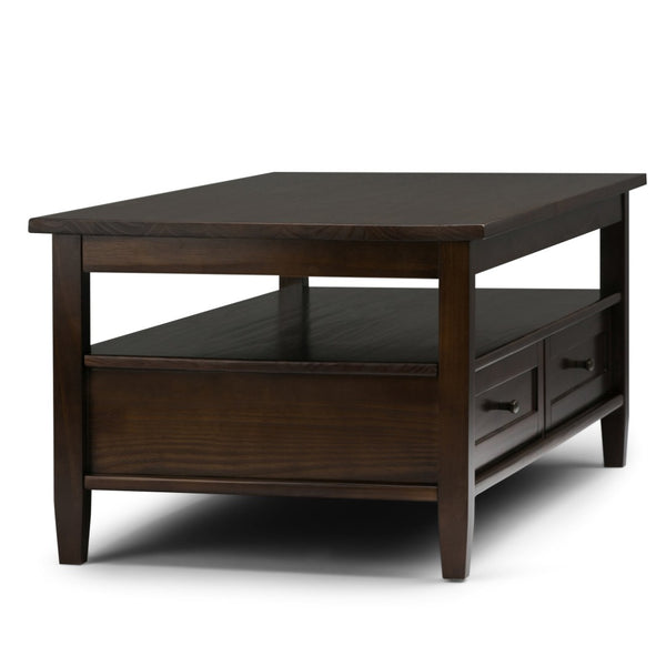 English Elm Warm Solid Wood 48-Inch Transitional Coffee Table In Tobacco Brown With Storage & Style For Your Home B136P159700-GIGA