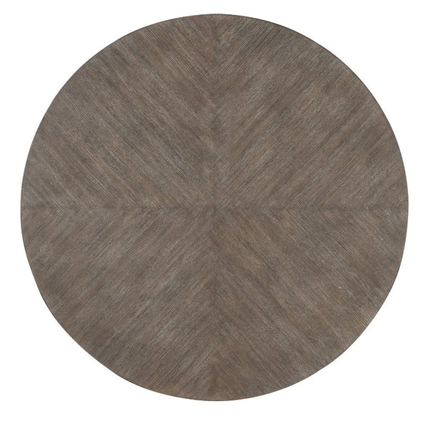 Hooker Furniture Modern Mood Round Cocktail Table With Quartered Oak Veneer, Pewter Band Accent, Distressed Oak Finish Medium Brown 6850-80311-89