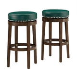 Homelegance By Top-Line Emerson Brown Finish Faux Leather 29" Swivel Bar Height Stool (Set of 2) Green Rubberwood