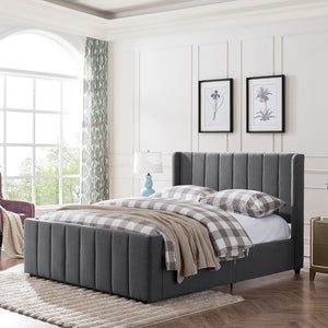 Christopher Knight Home® - Noble House - Antoinette Fully-Upholstered Bed Frame - Queen-Size - Traditional - Charcoal Gray