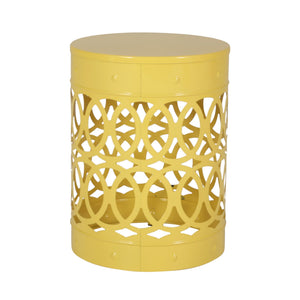 English Elm Outdoor Powder-coated Iron Nesting Accent Tables Set of 2 Laser-cut Circle Design Yellow 73606.00YLW