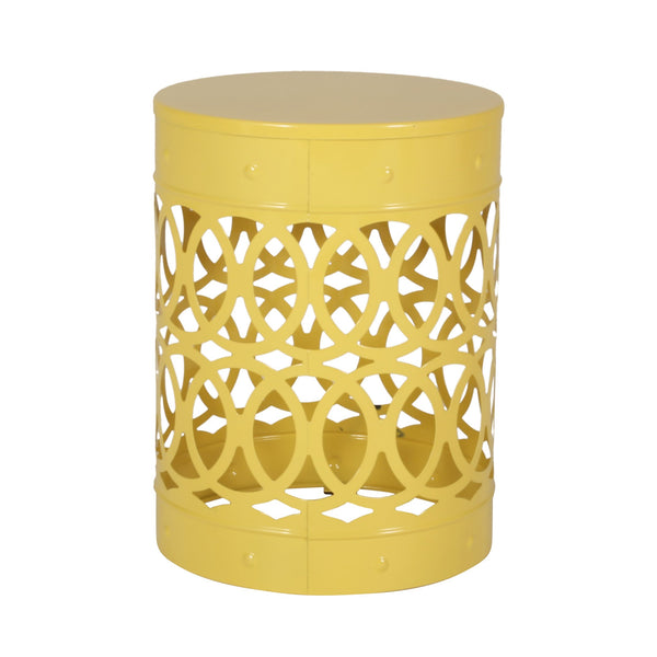 English Elm Outdoor Powder-coated Iron Nesting Accent Tables Set of 2 Laser-cut Circle Design Yellow 73606.00YLW