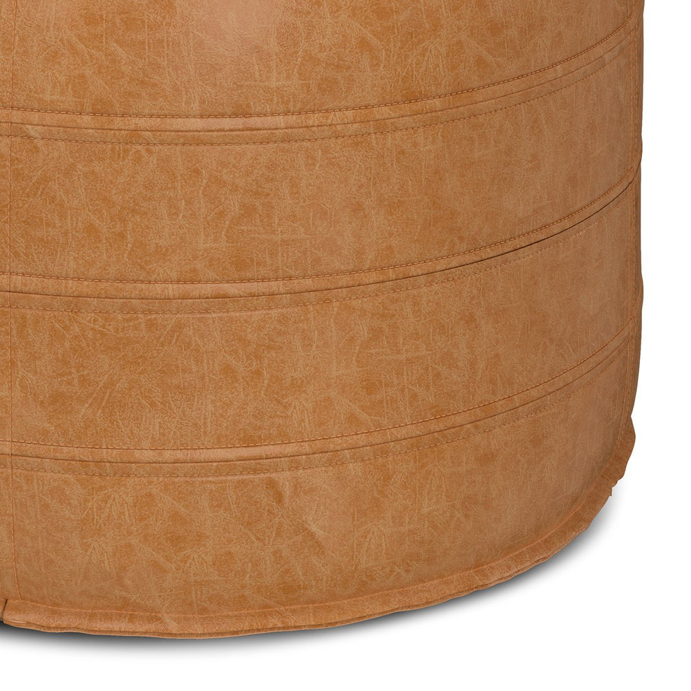 English Elm Brody 20" Round Pouf – Cozy Distressed Brown Vegan Leather Ottoman For Versatile Home Use B136P159283