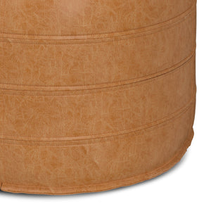 English Elm Brody 20" Round Pouf – Cozy Distressed Brown Vegan Leather Ottoman For Versatile Home Use B136P159283
