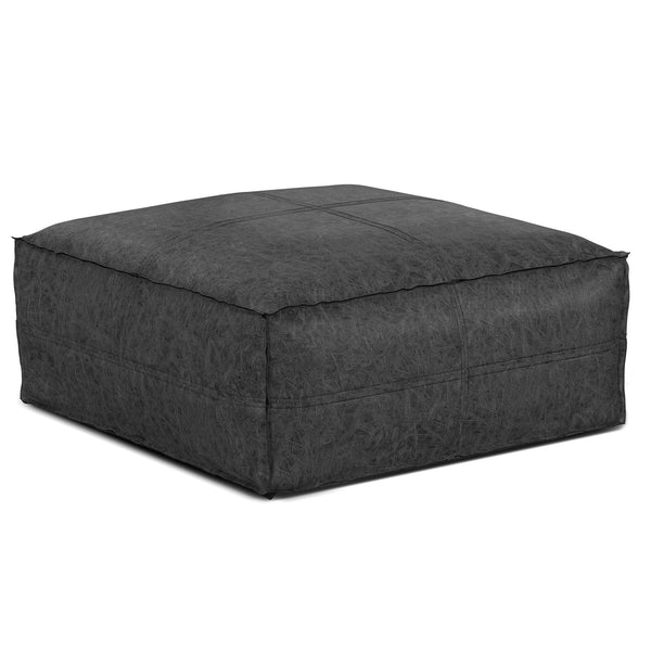 English Elm Brody - Versatile Large Square Coffee Table Pouf In Distressed Black Vegan Faux Leather For Style B136P159347