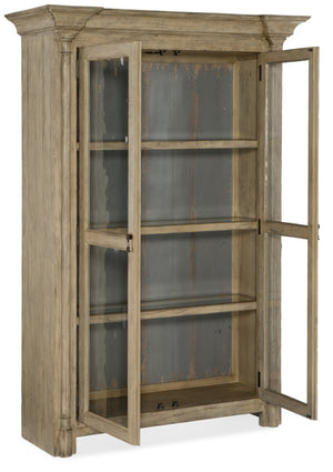 Hooker Furniture Ciao Two-Door Display Cabinet Natural Finish — European Farmhouse Charm, Beveled Glass, Burnished Brass Pulls, Adjustable Shelves 5805-75906-85