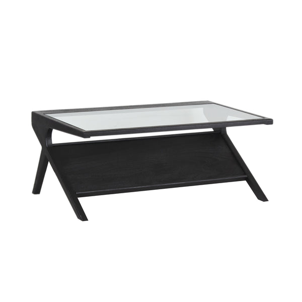 Porter Designs Porter Canberra Coffee Table - Solid Black Mango Wood With Glass Top, Modern Architectural Design Black Wood 05-108-02-9487