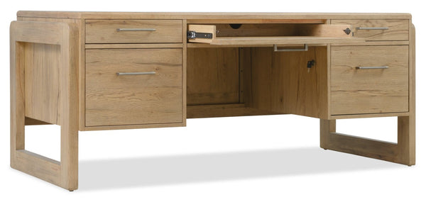 Hooker Furniture Kalamazoo Executive Desk With Aged Oak Veneer, Vintage-Industrial Design, Ample Storage & Keyboard Tray 6062-10462-80