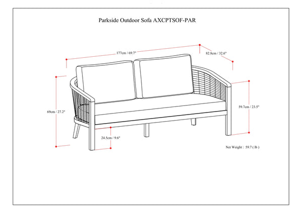English Elm Parkside Outdoor Sofa Natural - Handwoven HDPE Rattan, Acacia Frame, Water-Resistant Cushions, 73" B136P159395