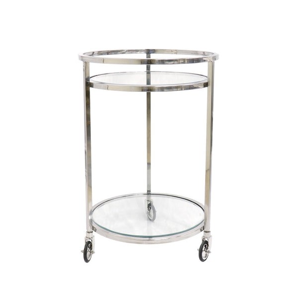 Pasargad Home Blake Bar Trolley - Stylish Stainless Steel And Glass Serving Table For Entertaining Clear Stainless Steel Psad-984