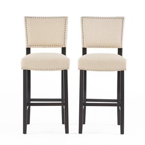 English Elm Christopher Knight Home® - Barstools Beige set of 2 with Rivet Accent, Upholstered Fabric Cushion, Durable Wood Frame, Versatile 56695.00