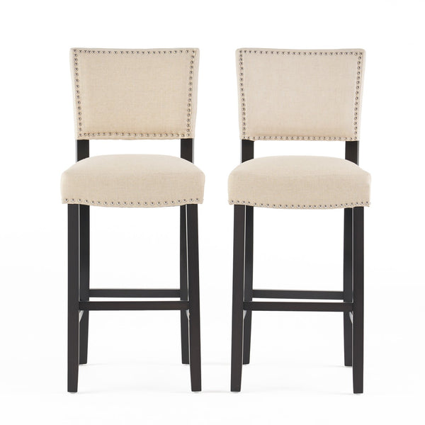 English Elm Christopher Knight Home® - Barstools Beige set of 2 with Rivet Accent, Upholstered Fabric Cushion, Durable Wood Frame, Versatile 56695.00
