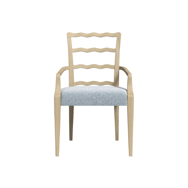 A.R.T. Furniture Haven Rustic Ladderback Arm Chair with Light Blue Upholstered Seat for Elegant Dining Comfort 339205-2325