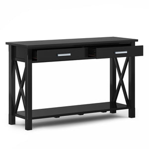 English Elm Kitchener Console Sofa Table - Stylish Black Storage With X-Design Accents For Modern Spaces B136P158766