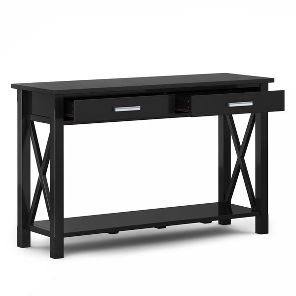 English Elm Kitchener Console Sofa Table - Stylish Black Storage With X-Design Accents For Modern Spaces B136P158766