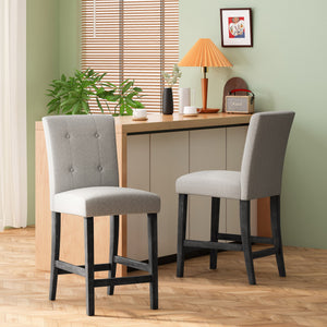 English Elm Christopher Knight Home® - Contemporary Button-Tufted Fabric Counter Stools Set of 2 with Espresso Legs, Waffle Stitch Comfort LIGHT GREY 71254.00LGRY
