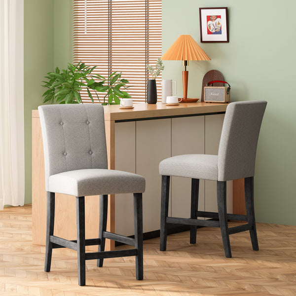 English Elm Christopher Knight Home® - Contemporary Button-Tufted Fabric Counter Stools Set of 2 with Espresso Legs, Waffle Stitch Comfort LIGHT GREY 71254.00LGRY