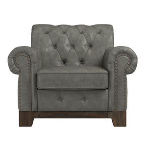 Homelegance By Top-Line Euphemie Tufted Rolled Arm Chesterfield Chair Grey Polished Microfiber