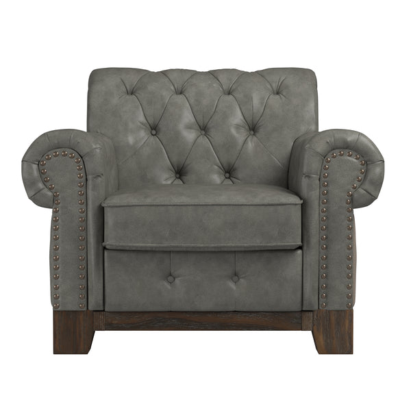 Homelegance By Top-Line Euphemie Tufted Rolled Arm Chesterfield Chair Grey Polished Microfiber