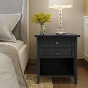 English Elm Warm Shaker 24-Inch Solid Wood Nightstand In Black - Versatile Storage & Timeless Transitional Design B136P159737-GIGA