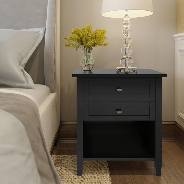 English Elm Warm Shaker 24-Inch Solid Wood Nightstand In Black - Versatile Storage & Timeless Transitional Design B136P159737-GIGA
