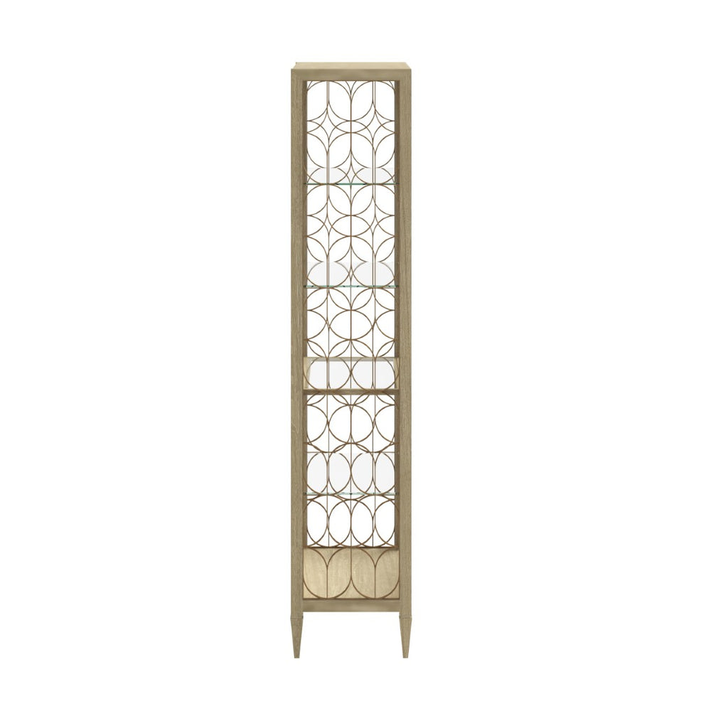 A.R.T. Furniture Eave Etagere - Elegant Open Shelf Bookcase with Glass Shelves and Decorative Metallic Fretwork Design Natural Oak 436401-1825