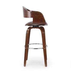 English Elm Christopher Knight Home® - BAR STOOL Mid-Century Modern Faux Leather Swivel with Walnut Veneer Frame and Chrome Footrest Dark Brown 67494.00PUDBRN