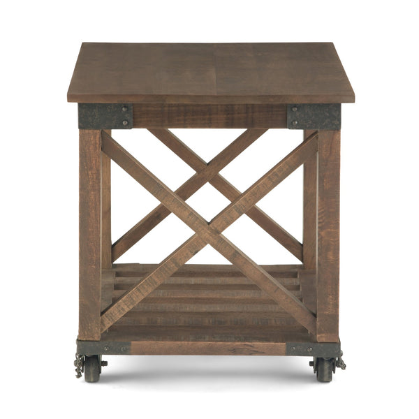 English Elm Harding End Table - Rustic Industrial Charm In Distressed Dark Brown With Caster Wheels & Storage B136P158678