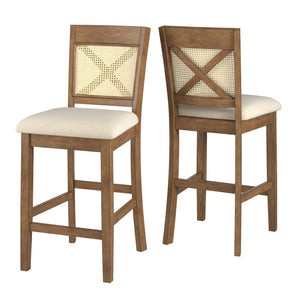 Homelegance By Top-Line Delroy Cane Accent X-Back Counter Height Stools (Set of 2) Oak Rubberwood