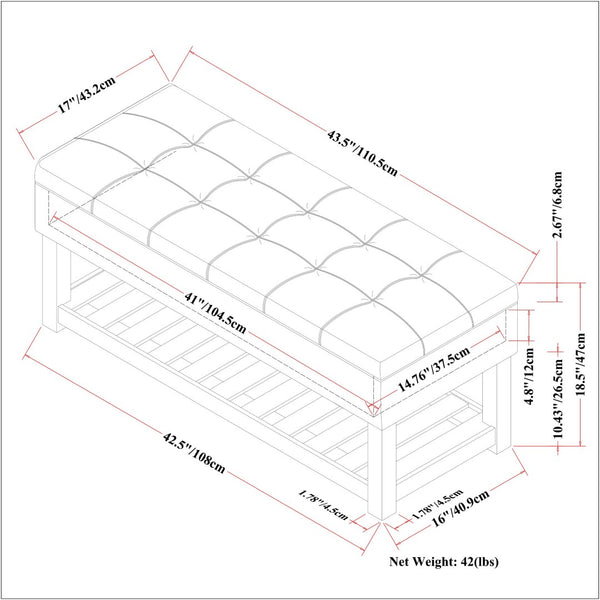 English Elm Saxon - Modern Upholstered Storage Ottoman Bench In Midnight Black With Hidden Storage & Shelf B136P159128-GIGA