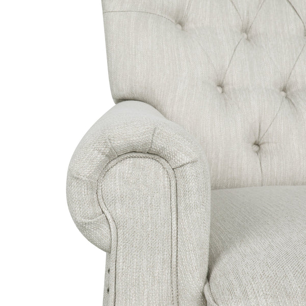 English Elm Christopher Knight Home® - Button Button Tufted Heavy Duty Manual Push-Back Recliner Chair with Nailhead Accents and Comfort Backrest Beige 71976.00