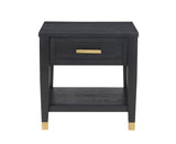 Steve Silver Yves Black End Table with Drawer & Shelf - 22x24 Inches - Ash Veneers, Soft Close Mechanism