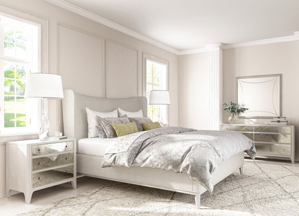 A.R.T. Furniture Mezzanine Mirrored Nightstand In Dove Gray - Stylish Storage, Usb Ports, And Antique Finish For Modern Rooms Light Gray Parawood And Poplar Solids,Maple Veneer,Mirror 325140-2249