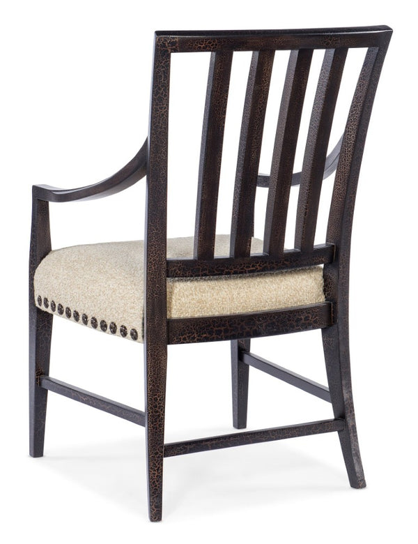 Hooker Furniture Big Sky Arm Chair With Saxony Porcelain Seat, Charred Timber Distressed Finish, Rustic Nailhead Trim 6700-75400-98
