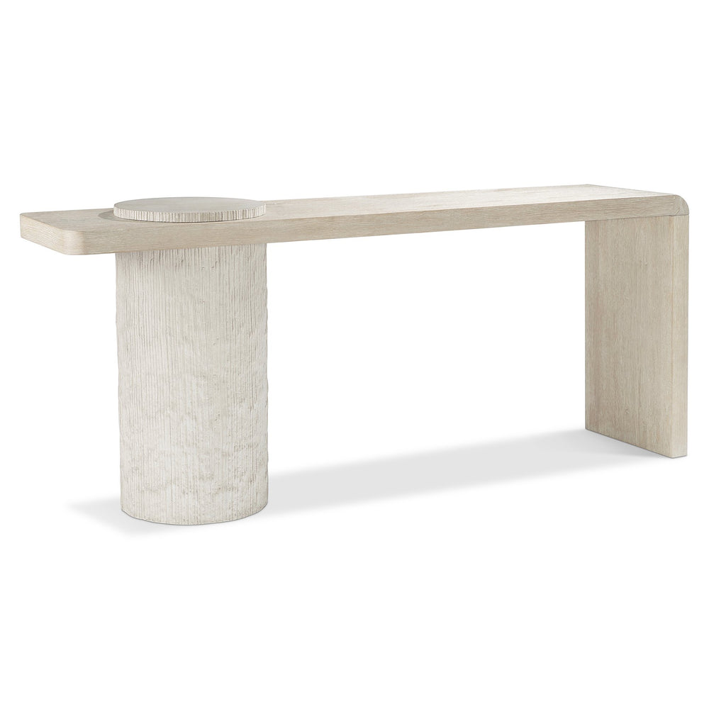 Bernhardt Bernhardt Sculptural Antibes Console Table, 76" Rustic Oak Waterfall Top & Pumice Concrete Pedestal 350911