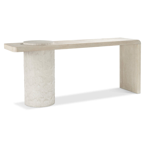 Bernhardt Bernhardt Sculptural Antibes Console Table, 76" Rustic Oak Waterfall Top & Pumice Concrete Pedestal 350911