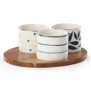 Lenox Blue Bay 4-Piece Snack Bowl & Tray Set Blue, WHITE PORCELAIN 890207